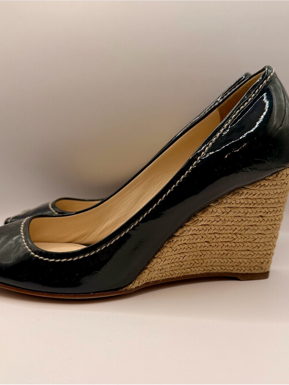 Patent Navy Peep-Toe Wedge Heels - Picture 5 of 8